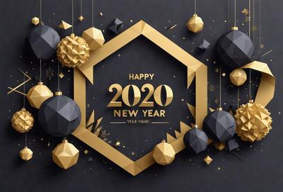 The image features a gold and black background with a large, decorative 2020 New Year sign. The sign is adorned with gold stars and is placed in the center of the scene. The overall atmosphere is festive and celebratory, as the sign represents the beginning of a new year.